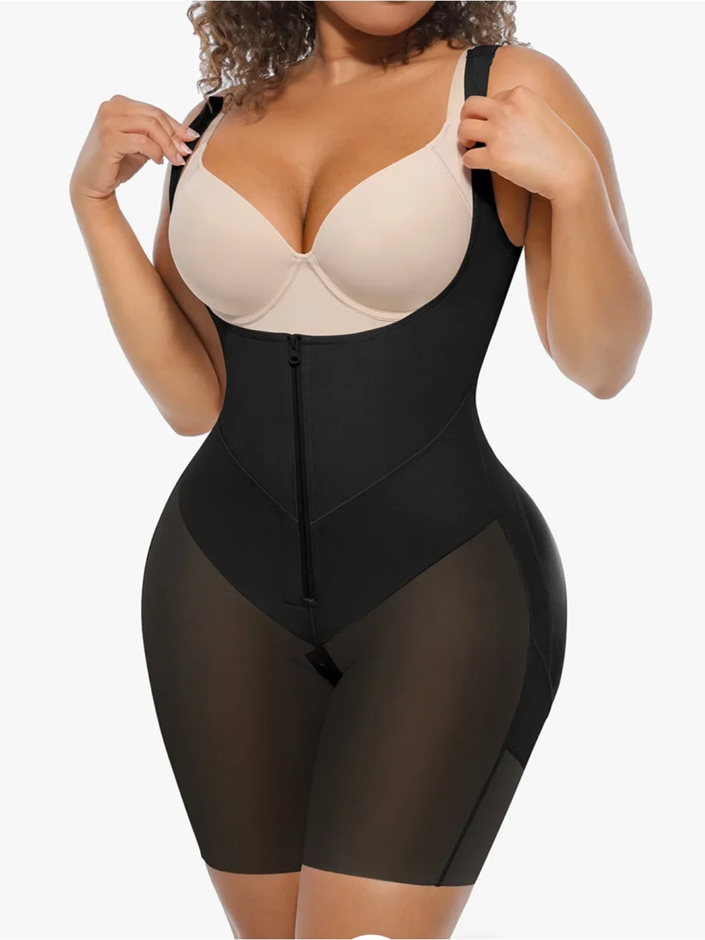 Shaping Lift bodysuit Black Sleeveless Zip-Front NIOP. Large